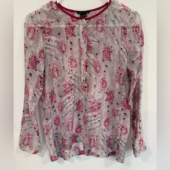 Theory Floral Pink Sheer Silk Cotton Blend Tunic Top S/P EUC - Picture 2 of 5